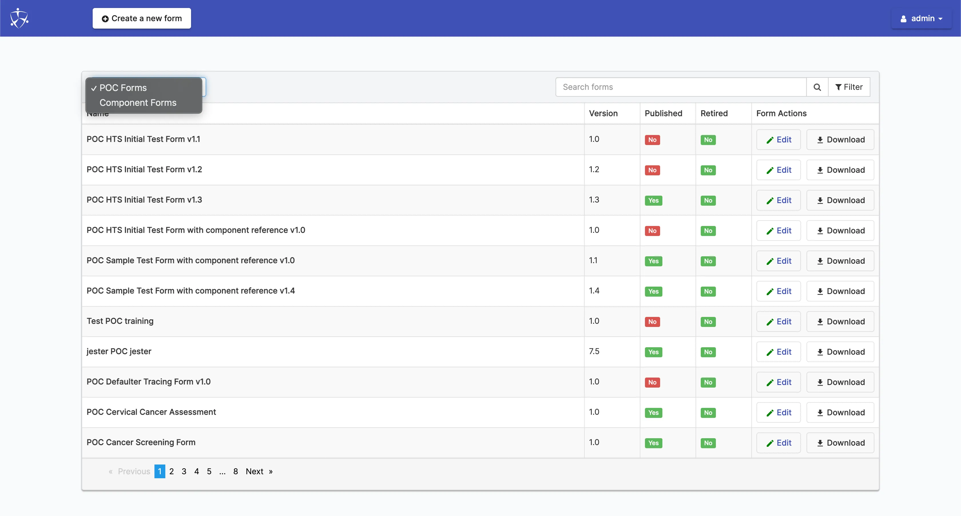 Toggling between components and forms in the Forms List