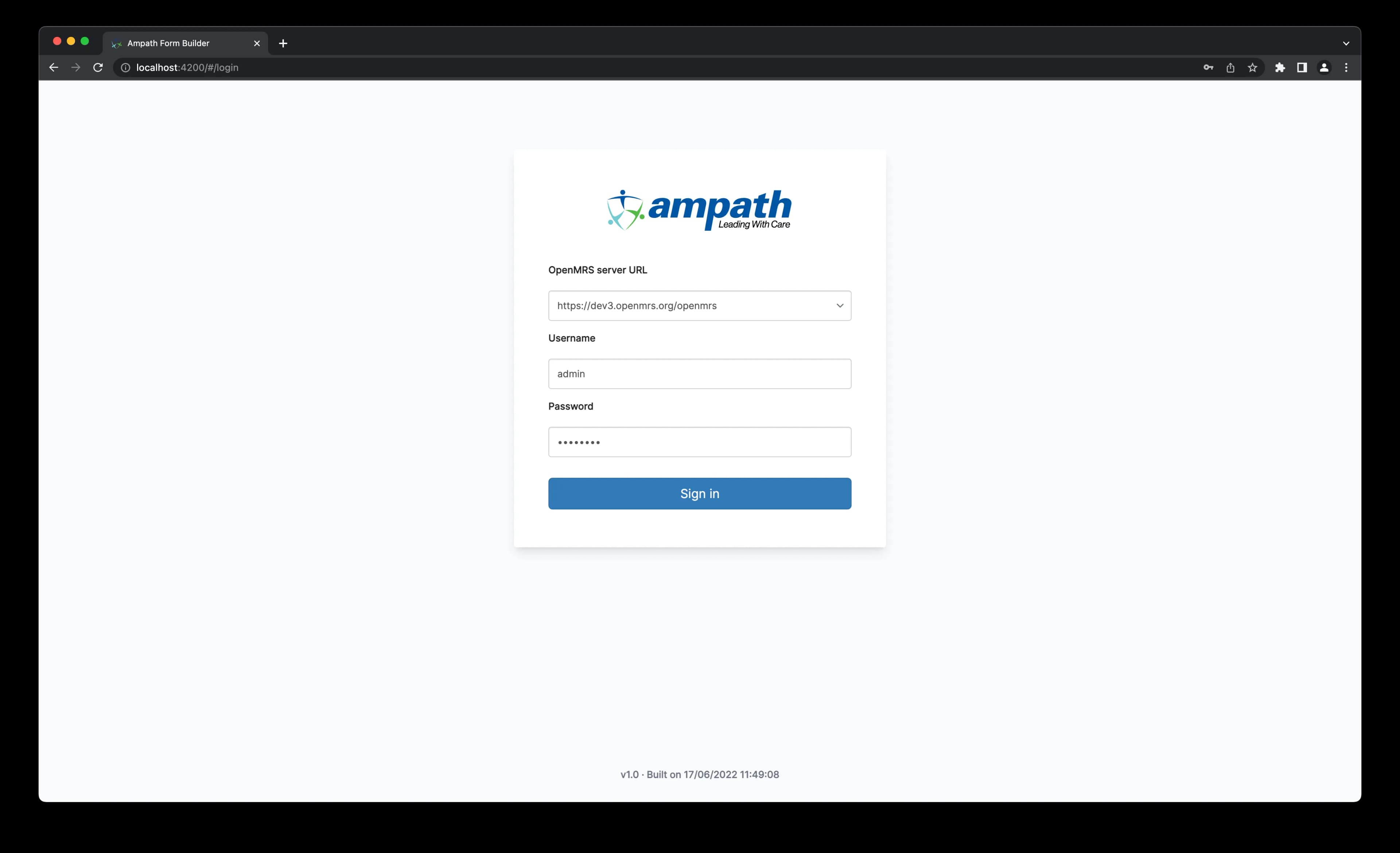 Login page